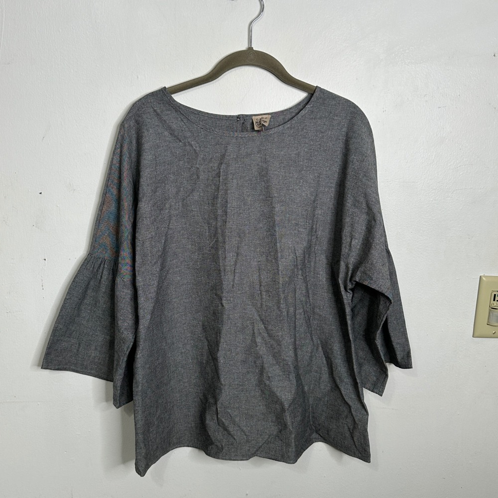 Gray Cotton Bell Sleeve Blouse‎ Top Women Large Made in Canada Natural